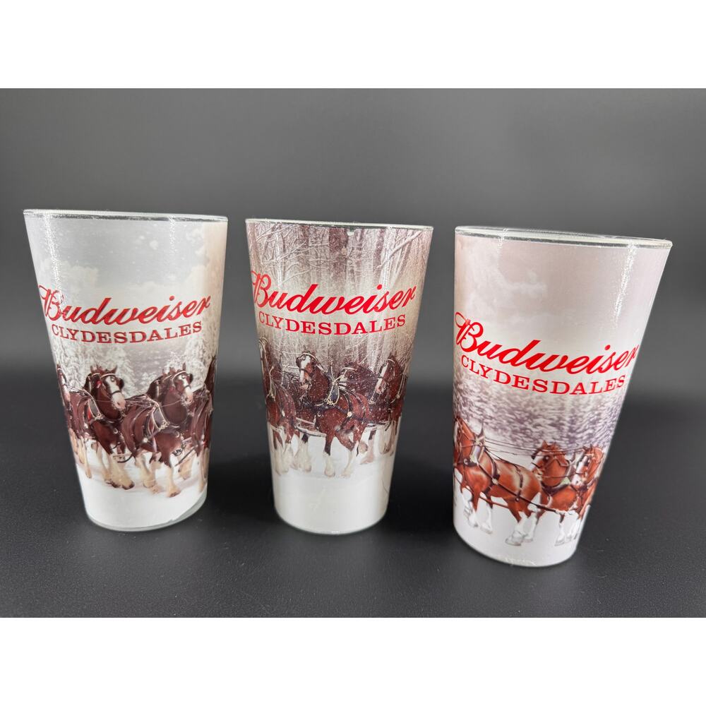 Lot of 3 Vintage Budweiser Clydesdales Winter Beer Pint Glasses Late 1990s
